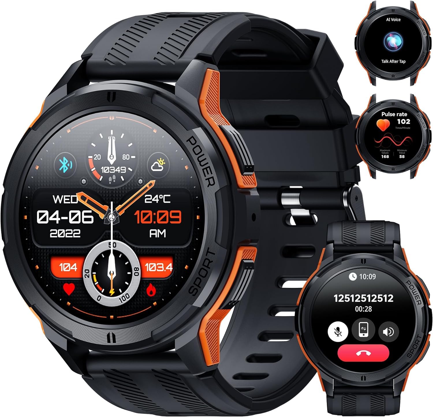 OBA Oukitel BT10 Montre connectée pour Homme avec appels Bluetooth, écran AMOLED de 1,43", Batterie 410 mAh, étanche 5 ATM avec Moniteur de fréquence Cardiaque, Moniteur de Sommeil pour Android iOS,
