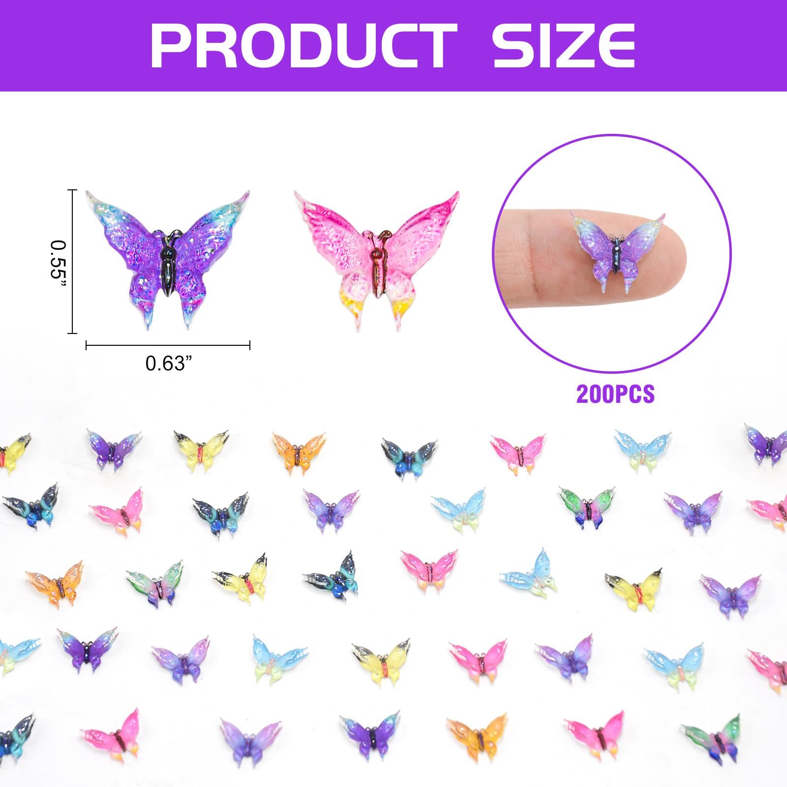 WOZADU 200 PCS Mini Resin Butterfly Figurines for Crafts Luminous Tiny Resin Animal Miniature Things for Dollhouse Fairy Garden Micro Landscaping Decoration Cake Toppers Decor - Image 2