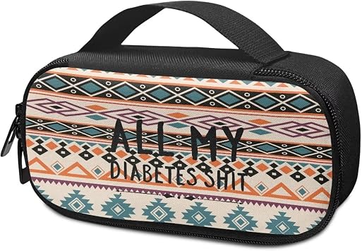 GIFTPUZZ Aztec Style Diabetic Supplies Bag for Glucose Meter Vintage Diabetes Travel Organizer Case for Insulin Pens and Other Diabetes Care Supplies-All My Diabetes Shit
