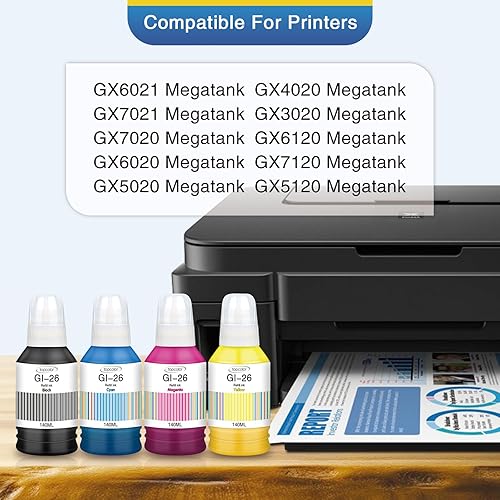 Miniatura 2 de GI-26 GI26 GX7021 - Botellas de repuesto de tinta compatibles con botellas de tinta Canon 26 GI-26 GI26, compatibles con Canon MAXIFY GX6021 GX7021