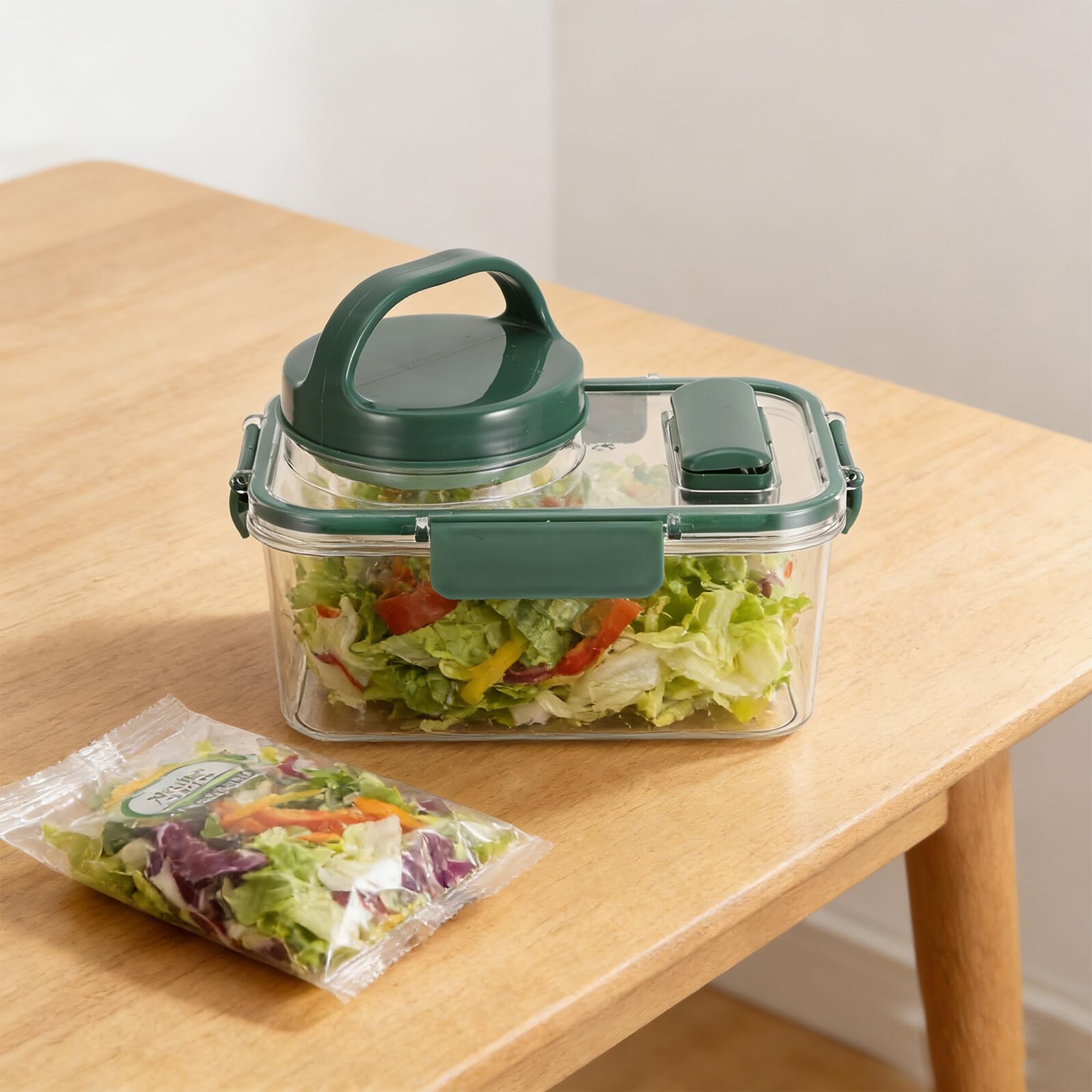 VALICLUD Bol para Ensalada con Tapa y Tenedor, Caja de Plástico Portátil y Hermética de Gran Capacidad para Oficina y Camping, con Vaso para Aderezo Incluido