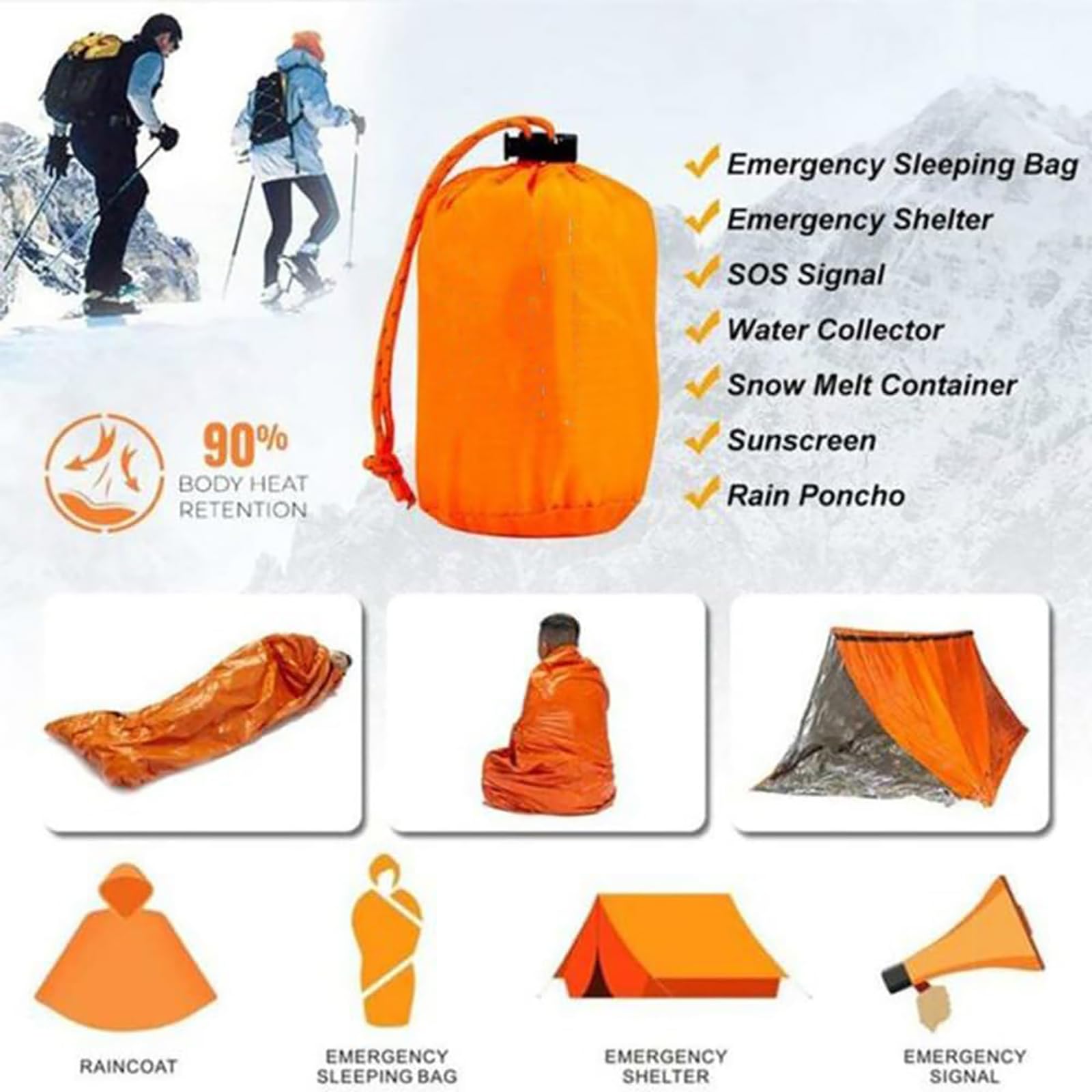 Sac Couchage Urgence Sac De Couchage D'Urgence Bivy - Imperméable Réfléchissant - Sifflet Intégré - Survie Camping Randonnée Vs Sleeping Bag