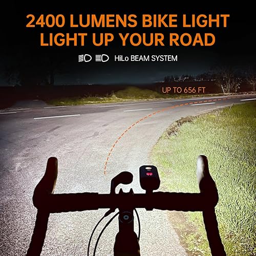 Miniatura 2 de RAVEMEN PR2400 - Luz de bicicleta para ciclismo de montaña, 2400 lúmenes con pantalla de tiempo de ejecución OLED, salida USB, haz alto de largo