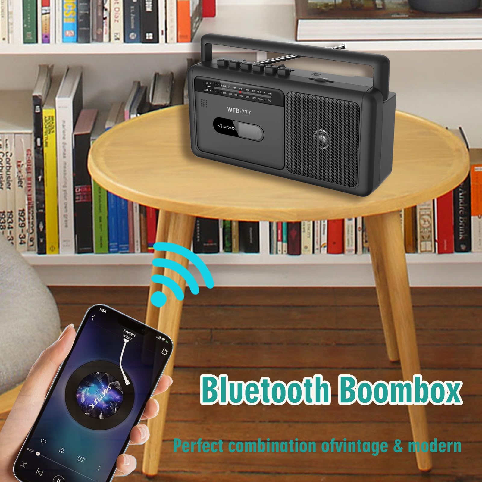 Baladeur Cassette,Lecteur de Cassettes Portable, Radio stéréo AM/FM Vintage avec Bluetooth, USB, Prise Casque, enregistreur Cassette Portable pour la Maison ou l'extérieur