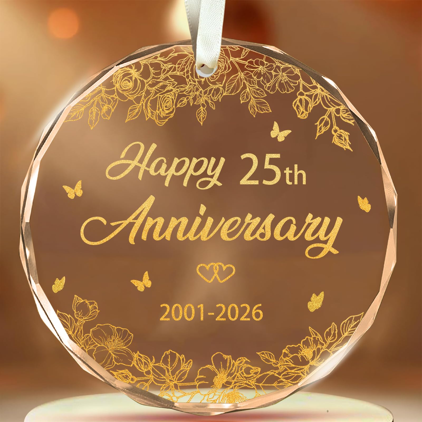 25th Wedding Anniversary Ornament, 25th Anniversary Wedding Gift, 25 Years As Mr. & Mrs. Gift for 25 Years Couple Husband Wife Married Parents Grandparents Friends 2025 - Glass Ornament 3"