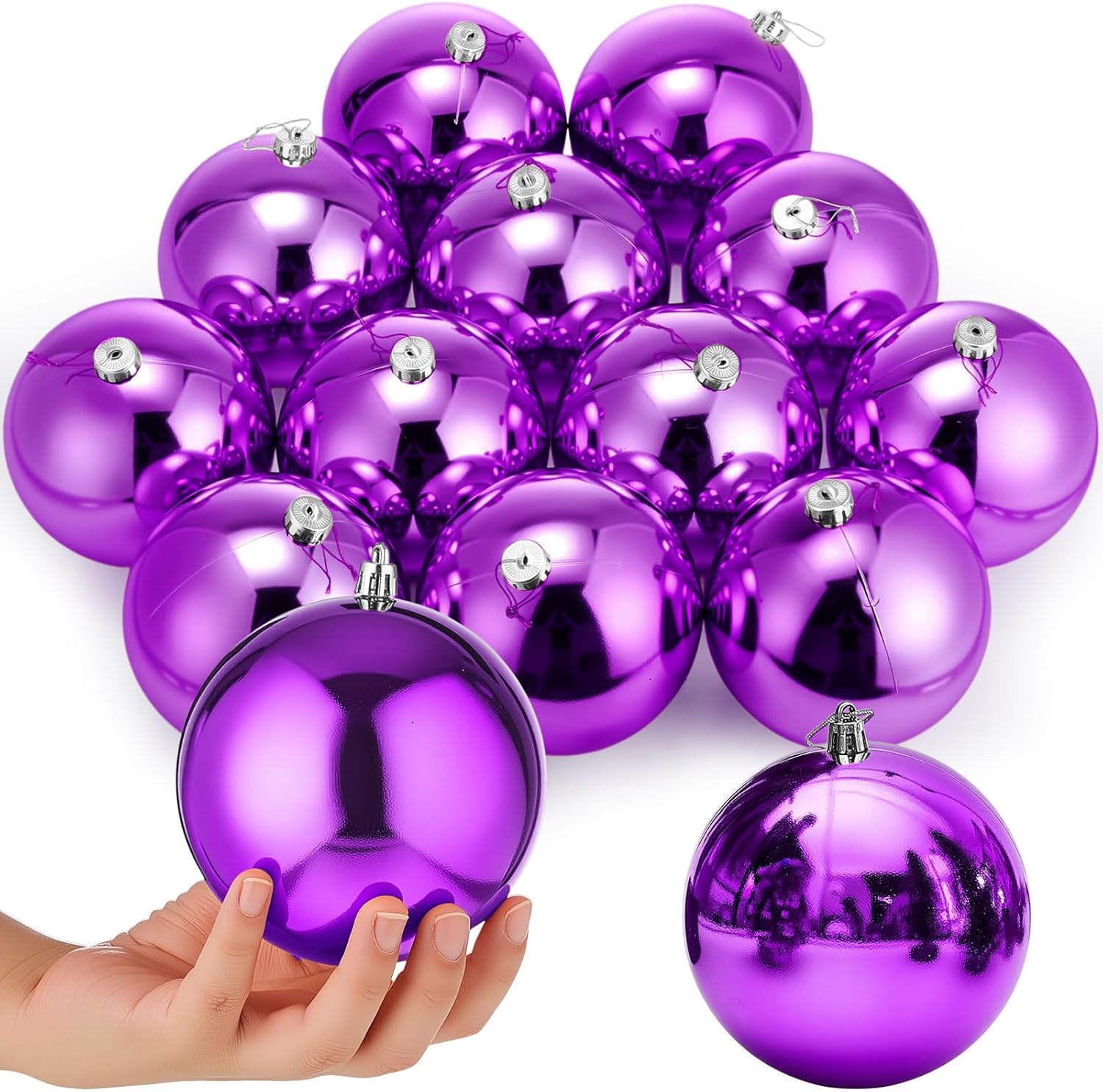 Zubebe 12 Pcs Large Christmas Ball Ornaments Giant Oversized Plastic Shatterproof Christmas Ball Outdoor Vintage Hanging Decorations UV Water Resistant for Holiday Farmhouse(Purple,4 Inches)