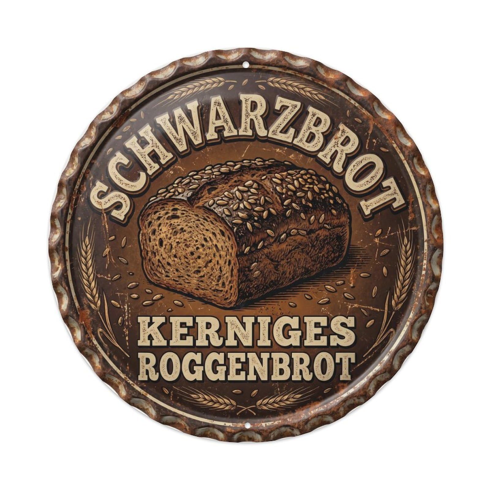 Vintage Bar Style Schwarzbrot Traditional Rye Bread Metal Tin Sign Plaque Wall Decor for Cafe, Club, Garden Round Metal Poster 8x8Inch
