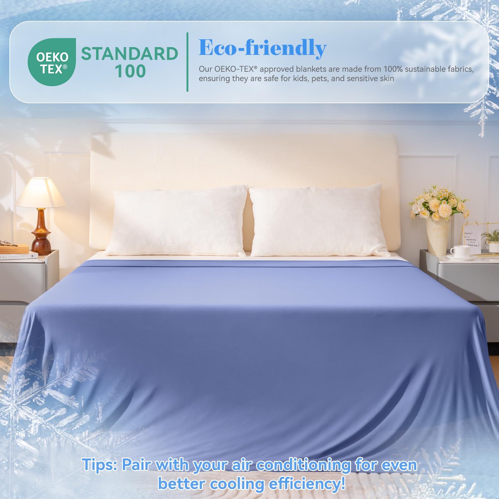 Enfriamiento de Verano, Manta refrescante para Sudores nocturnos, Japonesa Q-MAX> 0,45, Manta de Verano para Cama, sofá, Silla, Viajes, para Dormir Caliente, Liso-Azul, 228 x 259 cm