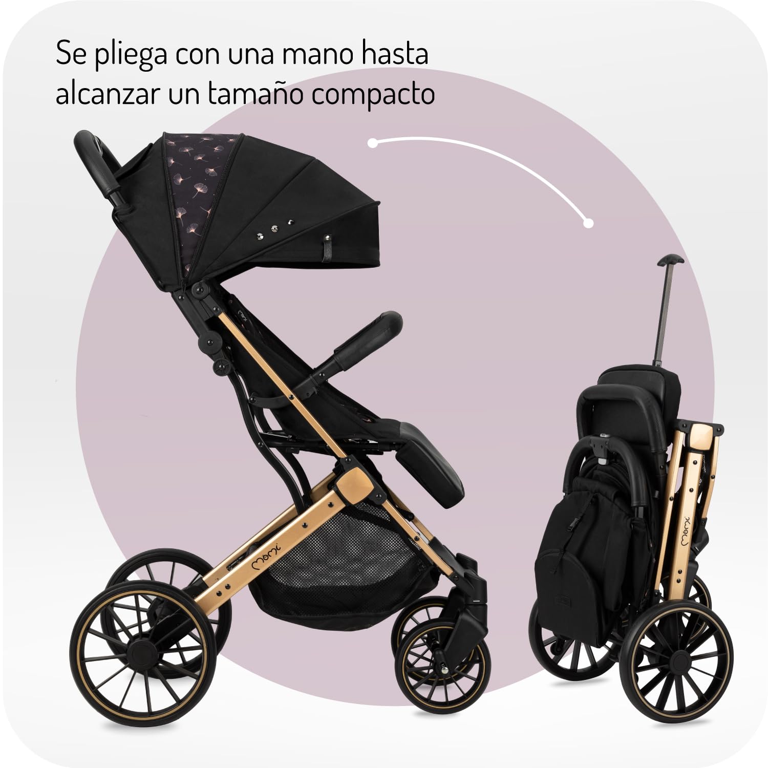 MoMi ESTELLE DAKAR a partir de los 6 meses (hasta 22 kg), silla de paseo plegable con arnés de 5 puntos, cesta de la compra, barra telescópica, se mantiene de pie plegada