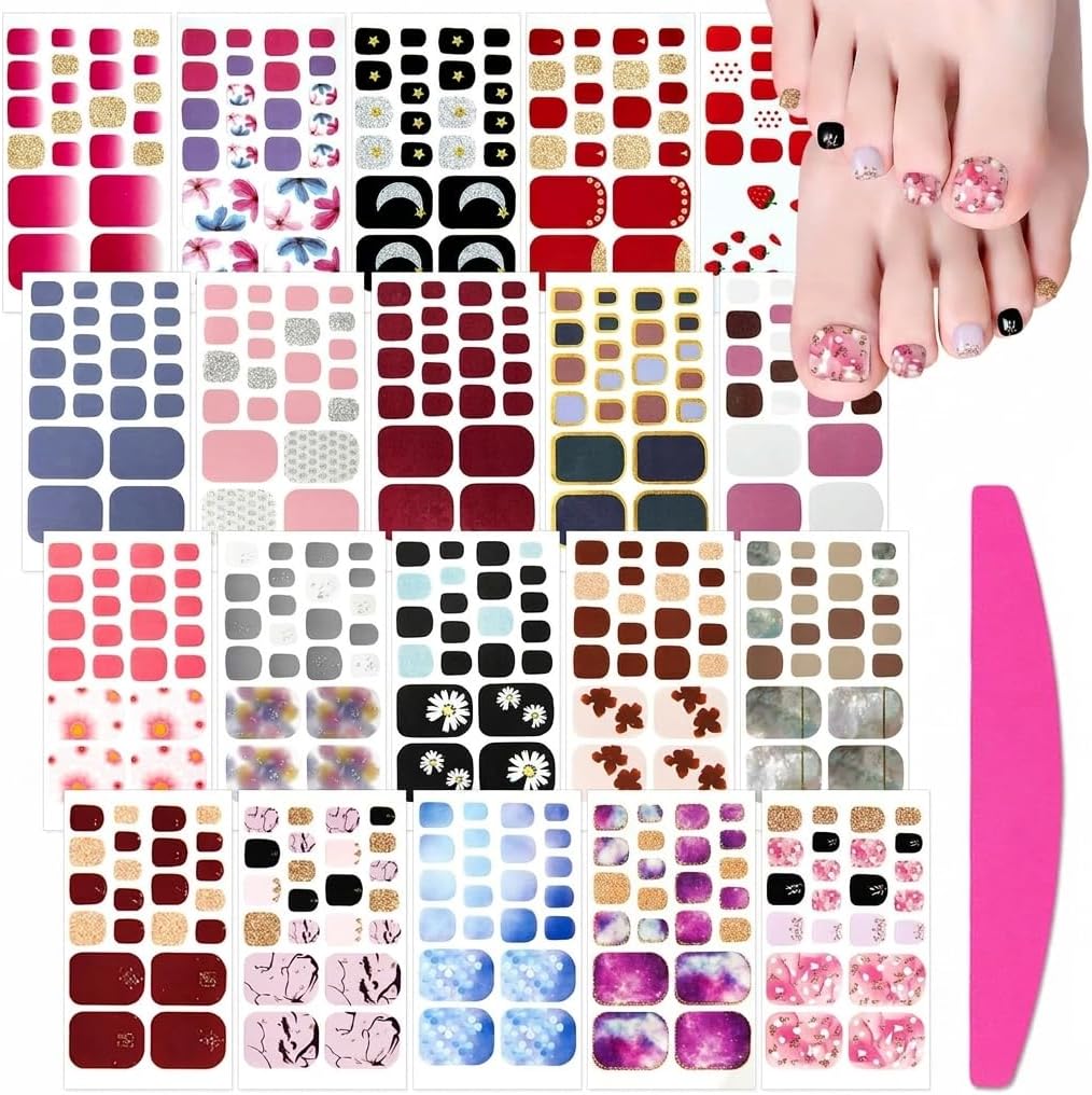 Toe Nail Strips 20 Sheets Adhesive Polish Wraps with Floral Art