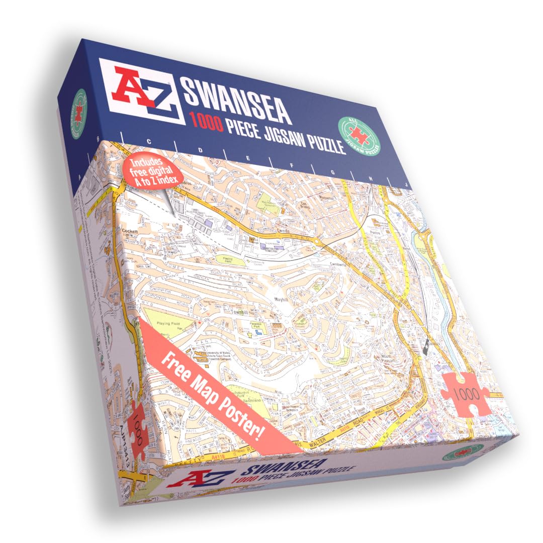 Great Britain A-Z Map of Swansea 1000 Piece Jigsaw Puzzle – Exclusive Street Map – Includes Guide Print & City Index – Nostalgic Gift Mapping Fun for Adults — image 1