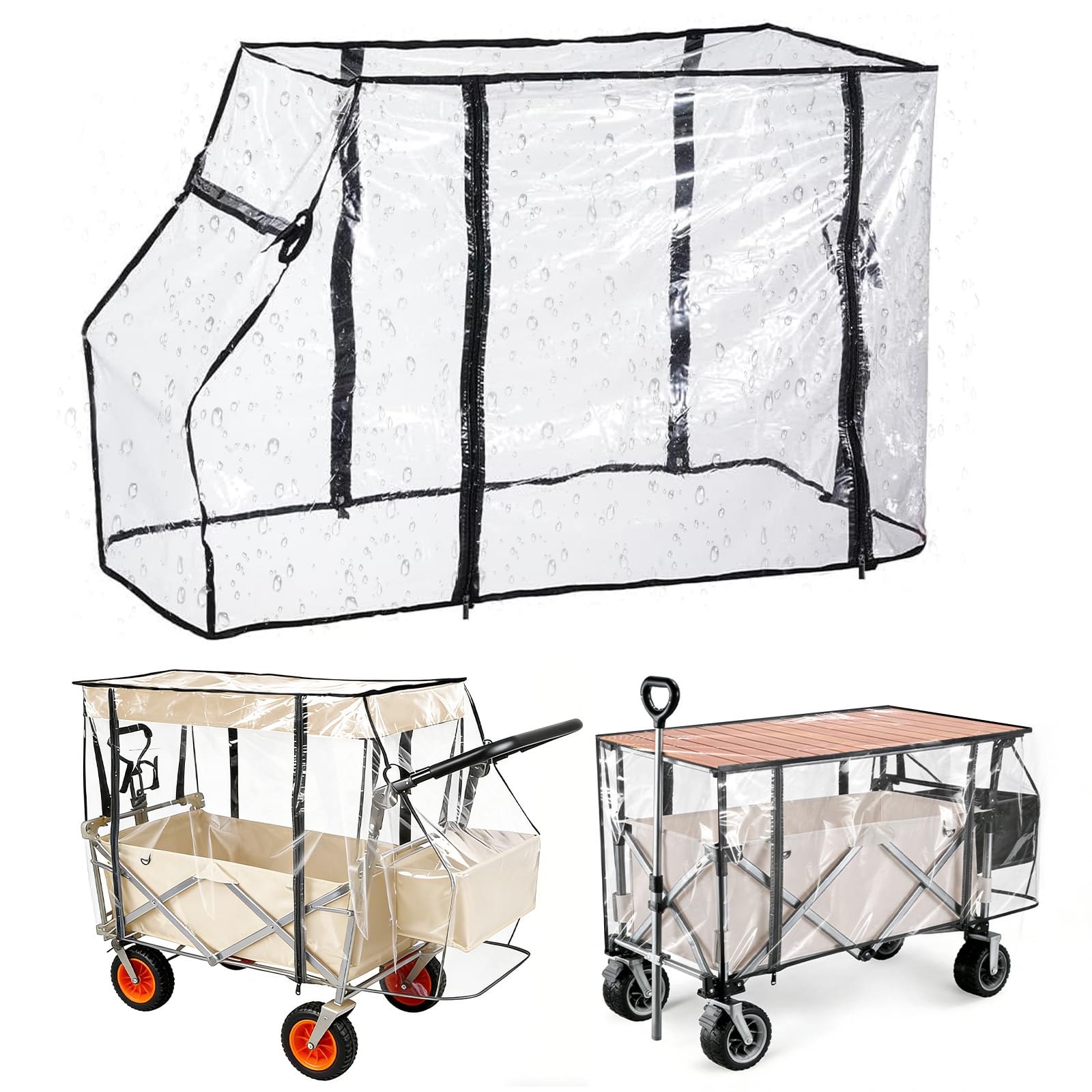 Waterproof Wagon Rain Cover Folding Wagon Cover Cart Cover with Zippered Side Wagon Accessories for Camping Shopping Garden Outdoor Activities (Transparent,Cart Not Included)