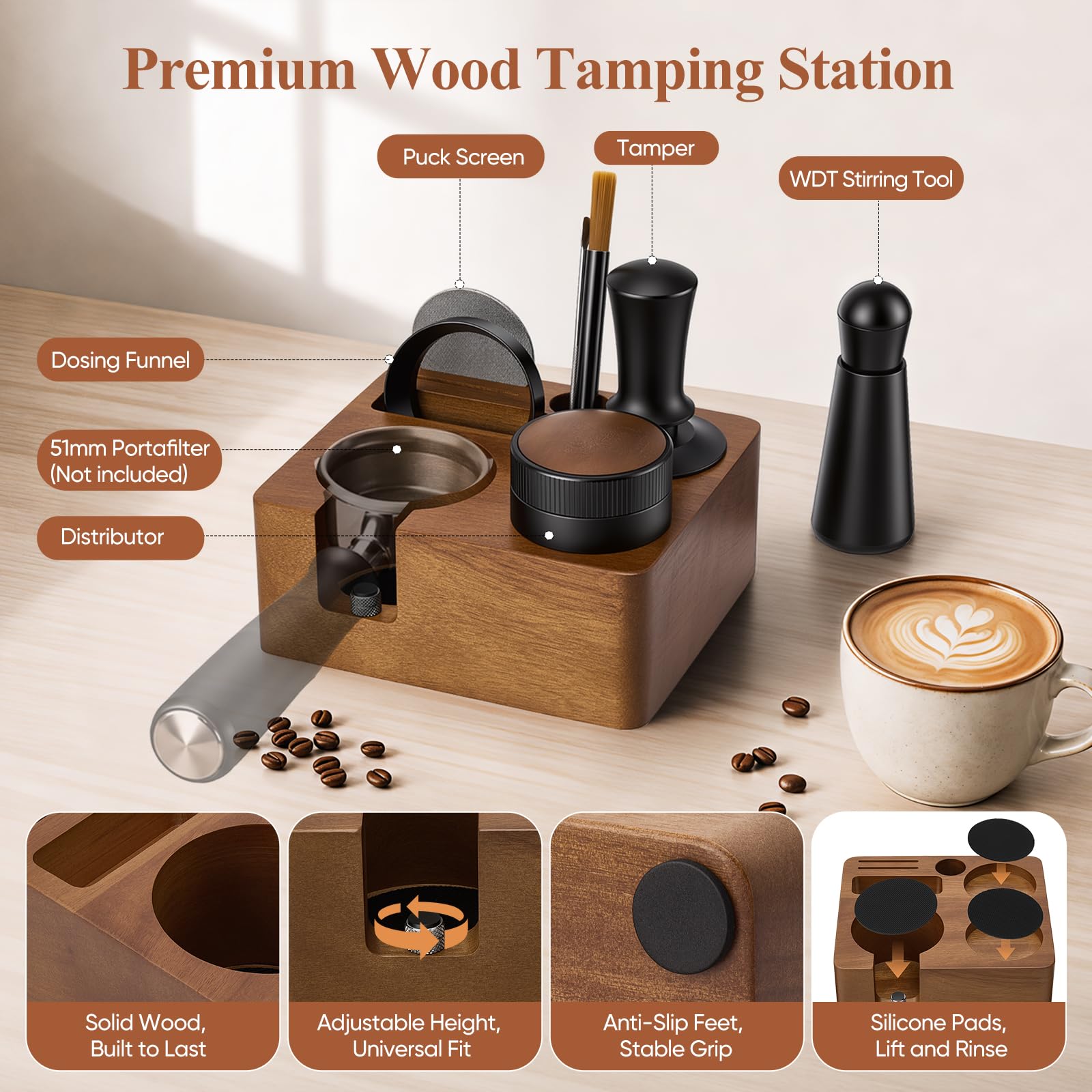 Kit Barista 9 Piezas, Tamper de Café de 51mm, Accesorios de Espresso | Barista Accesorios Cafetera con Tamper, Distribuidor, WDT Tool, para Máquina Espresso Portafiltro