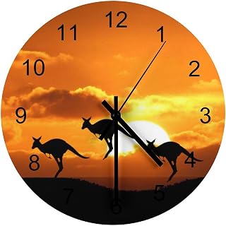 Australia Kangaroo Wall Clock Silent Non Ticking Round Home Decor Wooden Wall Clock Round Easy to Read for Home Office School Clock, 12 Inch