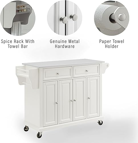 Vista 24 de Crosley Furniture isla de cocina con ruedas, Madera, Blanco