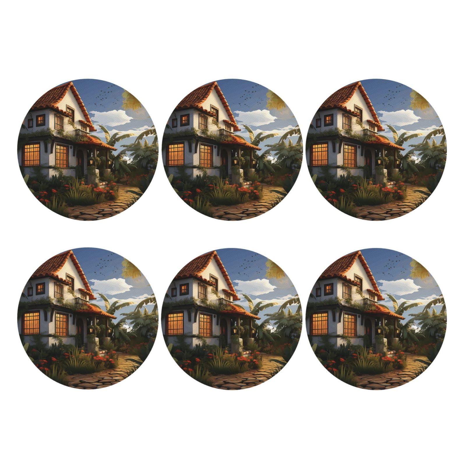 6pcs Leather Coasters for Drinks, Farmhouse Drink Coasters for Tabletop Protection, 4" Cup Coasters for Coffee Table Decor, Non-Slip Drinking Cup Mat for Hot Or Cold Drink