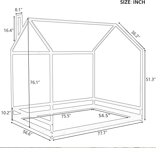 Miniatura 2 de SOFTSEA Marco de cama de casa completa para niños, plataforma de casa de madera, marco de cama para niños, fácil de montar, color blanco