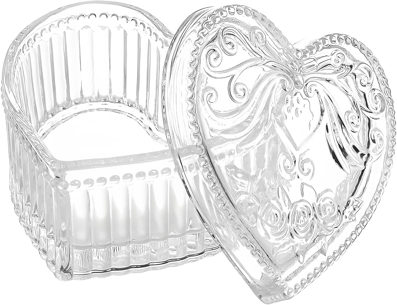 Gaolinci Crystal Glass Heart-Shaped Storage Box Embossed Jewelry Box Candy Box with Lid - Short