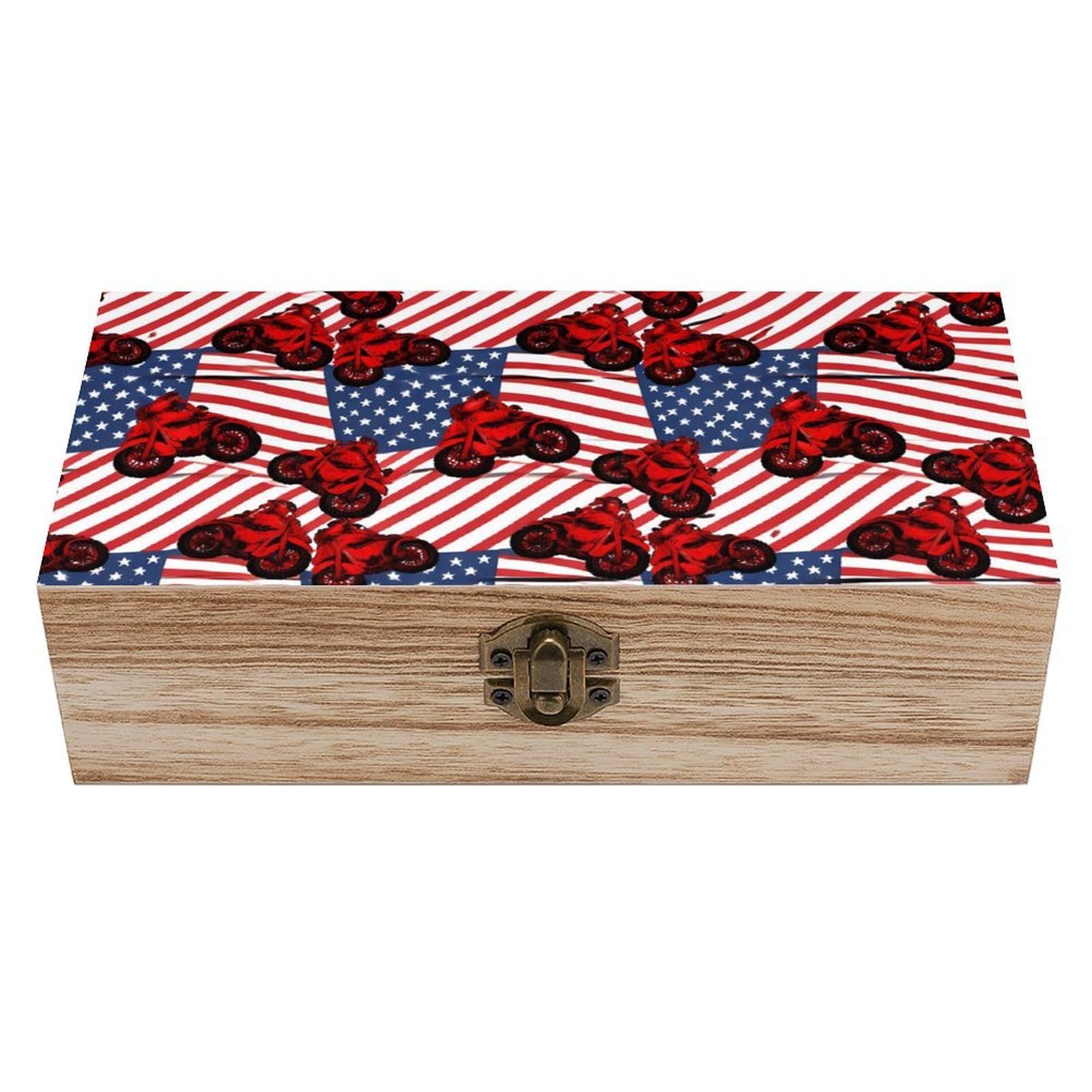 HLBSDM Motorcycle Motocross Dirt Bike American Flag Wooden Storage Box