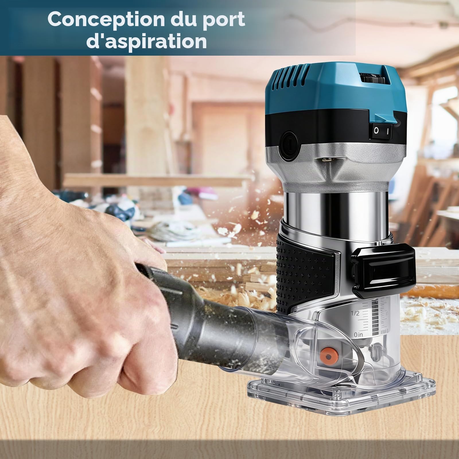 Affleureuse Defonceuse A Bois éLectrique, 1000W 30000 RPM Routeur à Bois éLectrique Fraiseuse Avec 6 Vitesses Variables, Bois Affleureuse DéFonceuse Trimmer Avec 15pcs 1/4" Pinces Bits