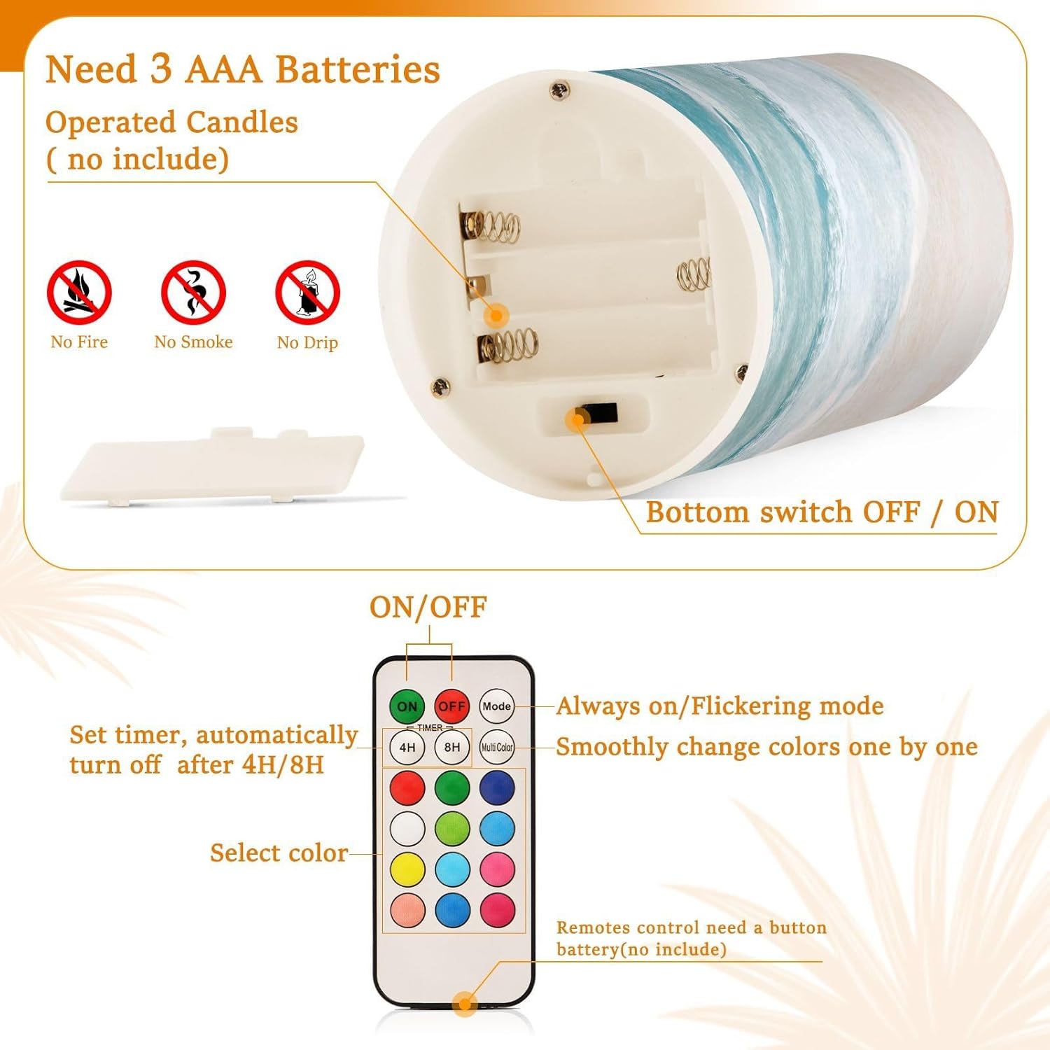 Flickering Flameless Candles, Bohemian Beach LED Candles with Remote Timer, Set of 2 Battery Operated Candle for Valentine Wedding Birthday