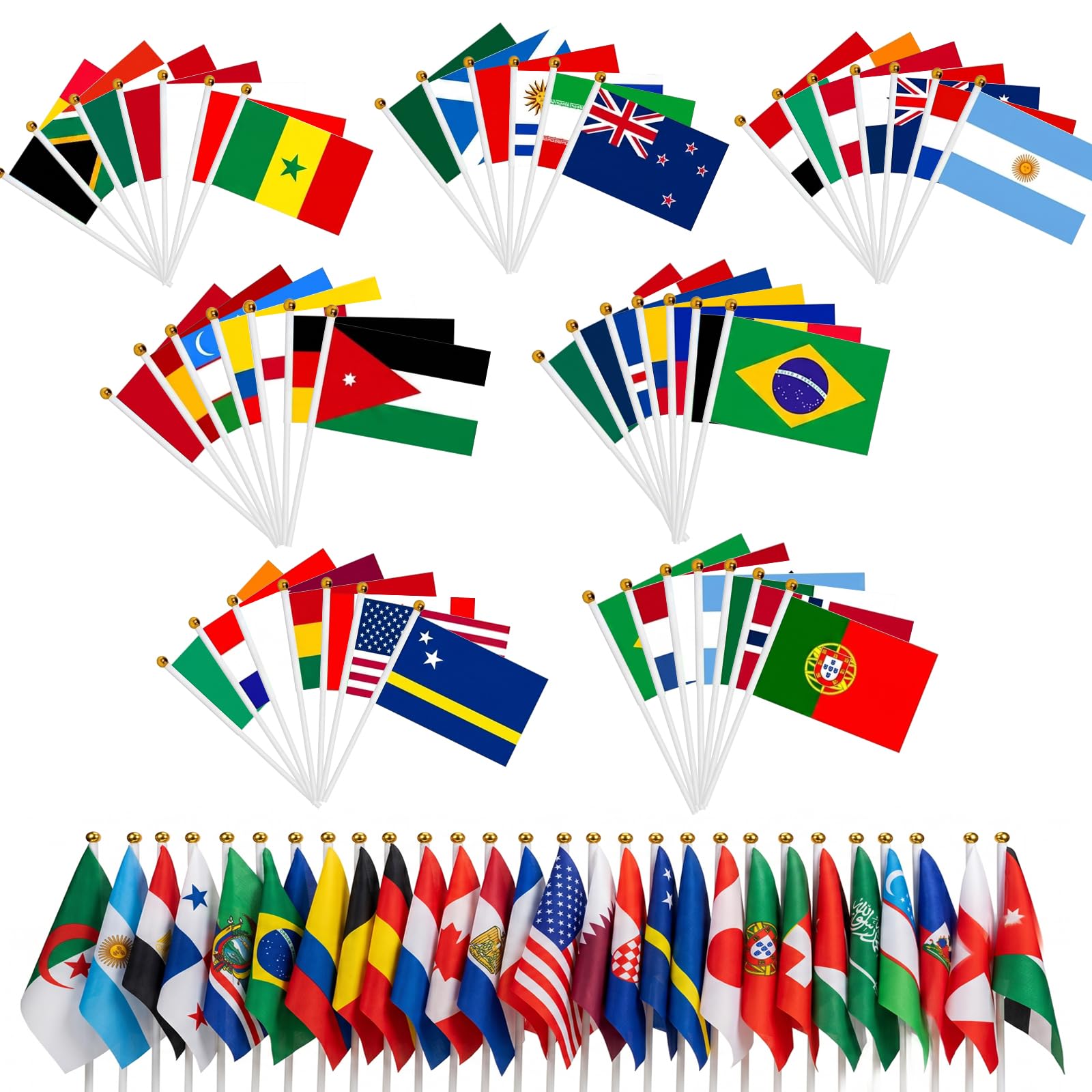 48 Paesi Bandierine a Mano Coppa del Mondo di Calcio, 14×21 cm Bandiere del Mondo con 30 cm Asta, Bandiere Palmari Coppa del Mondo 2026, Decorazioni per Feste di Calcio Eventi