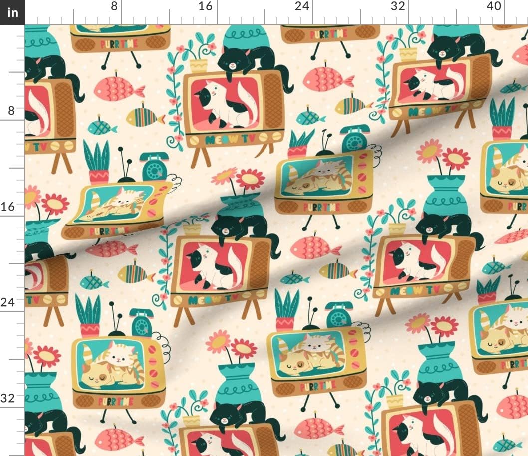 Spoonflower Fabric - Midcentury Cats Vintage Cute Modern Cat Kitten 1960S Printed on Petal Signature Cotton Fabric by The Yard - Sewing Quilting Apparel Crafts Decor