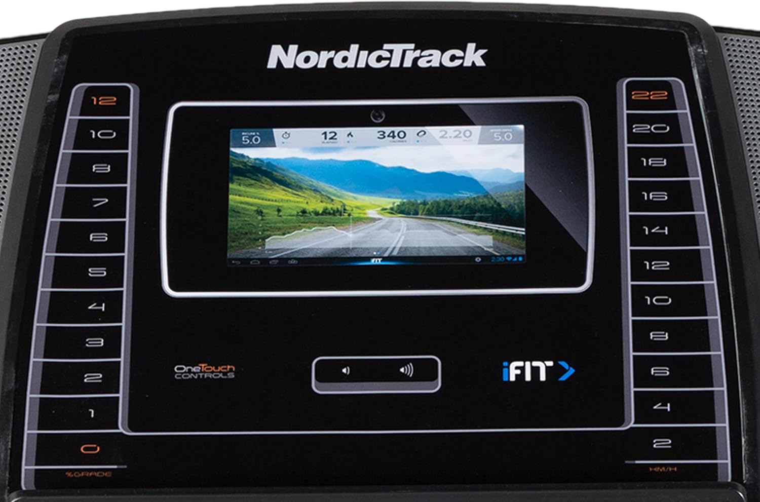 Close-up of NordicTrack S 40 Treadmill touchscreen and controls