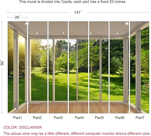 Miniatura 5 de Papel tapiz de escenas de ventana 3D para jardín, árboles verdes, bosque, fondos para dormitorio, sala de estar, fondo de TV (no se puede despegar