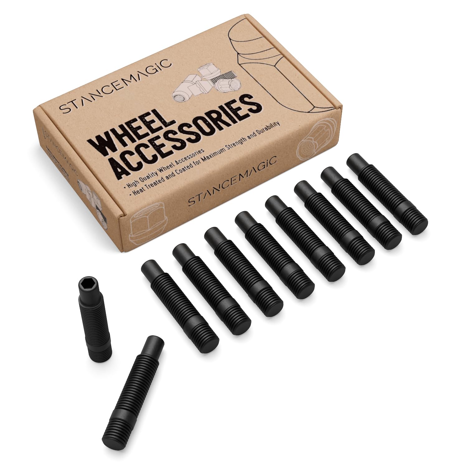 10pcs Black Wheel Stud Conversion - 14x1.25 to 12x1.5, 62mm (2.4 inch) Total Length, 45mm (1.77 inch) Shank Length - Compatible with BMW Vehicles (Ensure Vehicle uses 14x1.25 Bolts) Screw Adapter