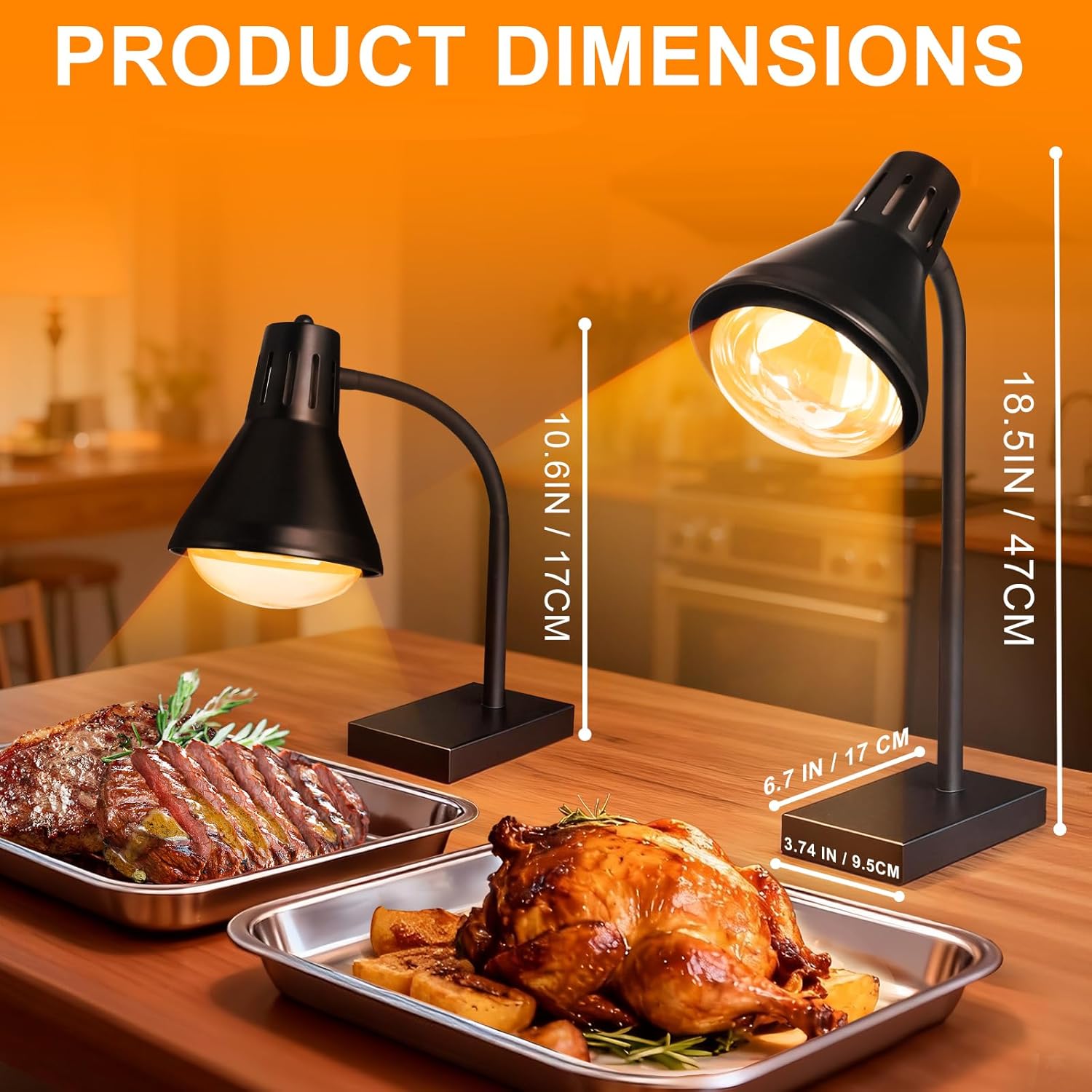Portable Food Heat Lamp [Fast & Uniform Heating] [Compact Design] Commercial Food Warmer Light, 250W Heat Lamp for Food, Warming Lamp for Parties, Buffet, Restaurant, Kitchen, Home Use (Black)