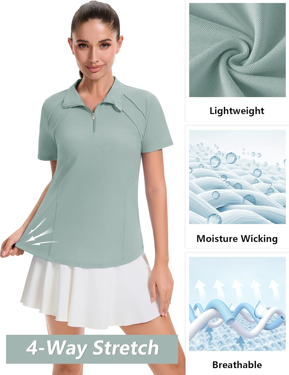 LOMON Womens Golf Polo Shirts Summer Short Sleeve 1/4 Zip Tops Moisture Wicking Casual Tennis Activewear with Pockets - Image 5