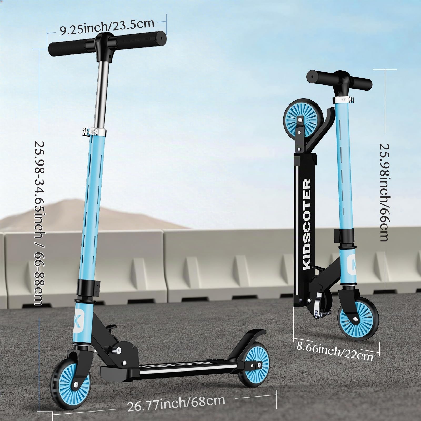 Trottinette à 2 roues pour enfants de 3 à 12 ans, roues lumineuses et tige à DEL, hauteur réglable et pliable, trottinette de sport légère pour filles et garçons avec béquille