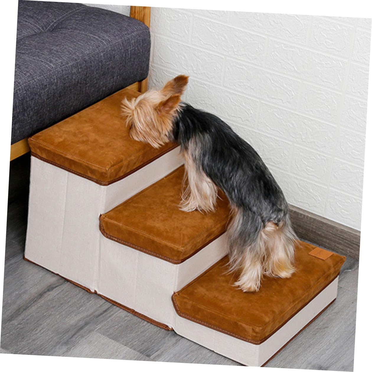 Foldable Indoor Dog Ladder Non-Slip Pet Stair Ramp for Small Dogs and Cats Brown