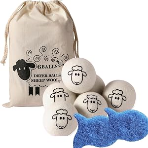 Wool Dryer Balls, 8-Pack, White, Reusable Laundry Softener and Pet Hair Remover (2.4in(Pack of 6)+2 Pcs Hair Removers)