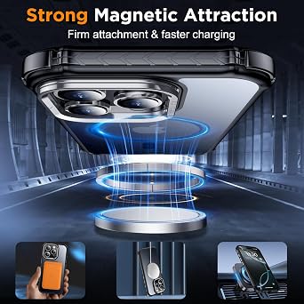 Justcool Magnetic for iPhone 16 Pro Case, Camera Protector Built-in Stash Stand [12FT Military Grade Shockproof] Anti-Scratched Durable Slim Translucent Back Cover for iPhone 16 Pro 6.3, Black