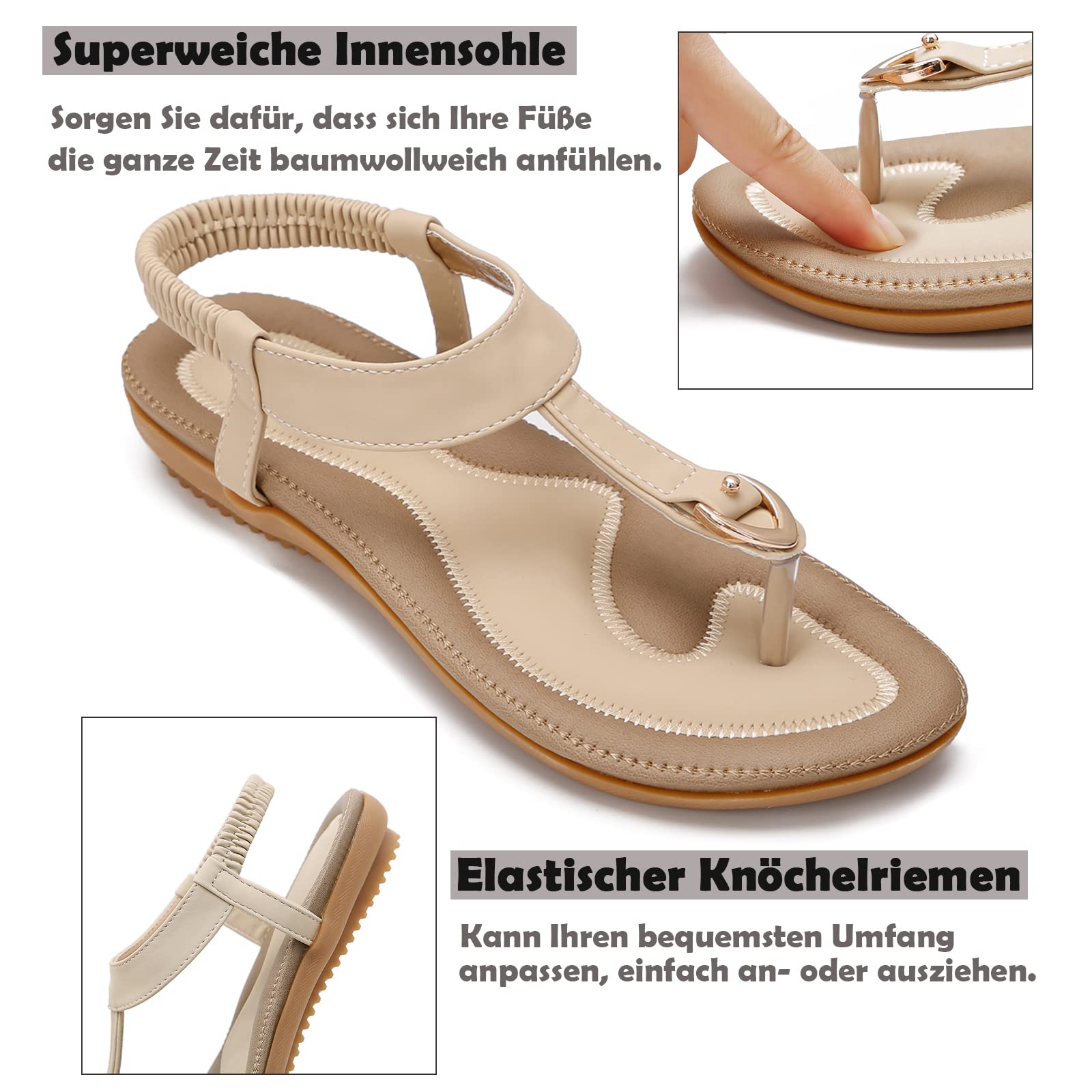 ZOEREA Sandalias Mujer Verano Planas Estilo Bohemia Zapatos de Dedo Casuales Playa Moda Sandalia Chanclas Romanas de Damas