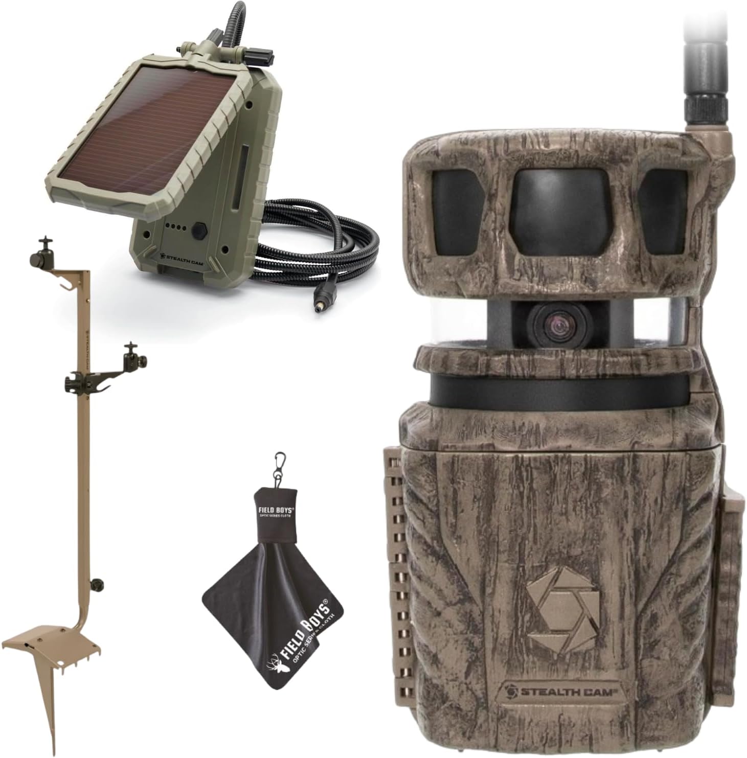 Stealth Cam Revolver 36MP Trail Camera with 1080P HD Video at 30 FPS, 0.4 Sec Trigger Speed, 360° Panoramic View, Built-in GPS, Verizon/AT&T Cellular, Solar Panel, Mounting Post, & Cloth (1PK)