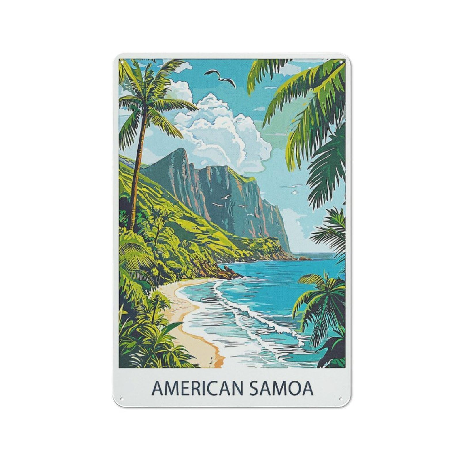 Junmoney Style-23 American Samoa Beach Scene Tin Sign 30X20cm For Workshop Wall, Vintage Wall Decor, For Metal Sign Collectors, For Garage And Workshop Walls