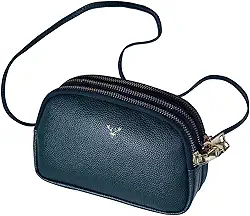 Bolsa Transversal Feminina em Couro Vegano, 3 Compartimentos com Zíper, Alça Ajustável