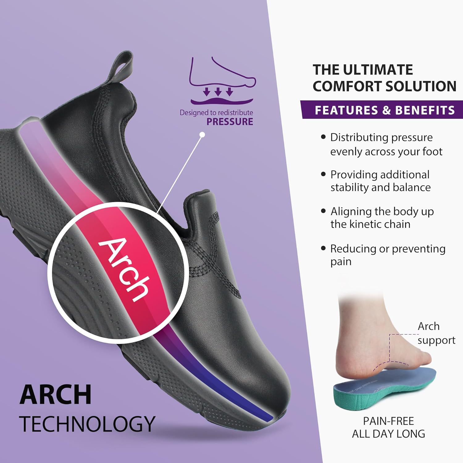 Hawkwell Women's Slip On Arch Support Nursing Shoes Comfortable Lightweight Slip Resistant Work Shoes - Image 3