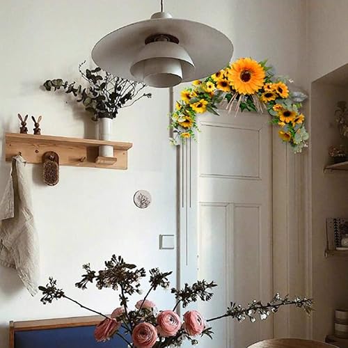 Miniatura 4 de Guirnalda de girasol artificial, guirnalda floral artificial rústica, corona colgante de puerta delantera, guirnalda decorativa de 23 pulgadas con
