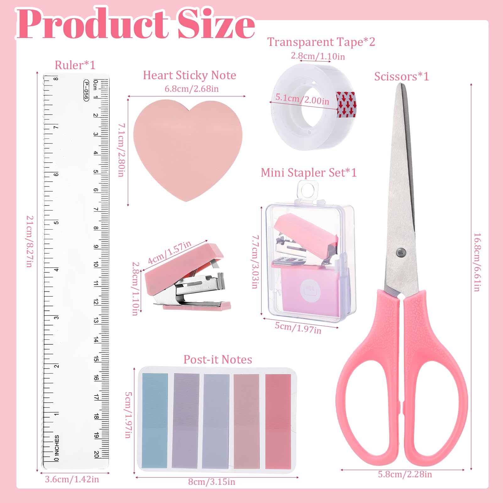 Candcamp Pink Office Supplies Set, Pink Stapler and Tape Dispenser Set including Staple Remover, Staples, Scissor, Clips - Image 3