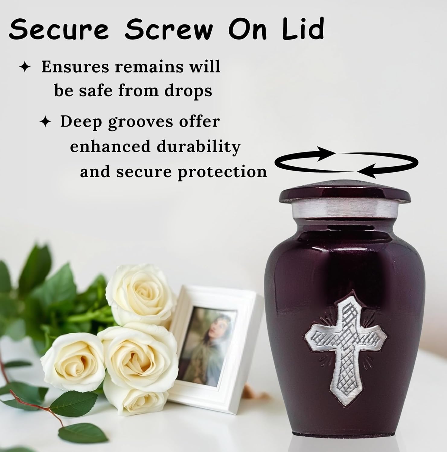 Small Urns for Human Ashes – Hand-Polished Keepsake Memorial Cremation Urn Cross with Velvet Bag – Elegant Display Piece for Adult Male Female or Pet Remains - Maroon