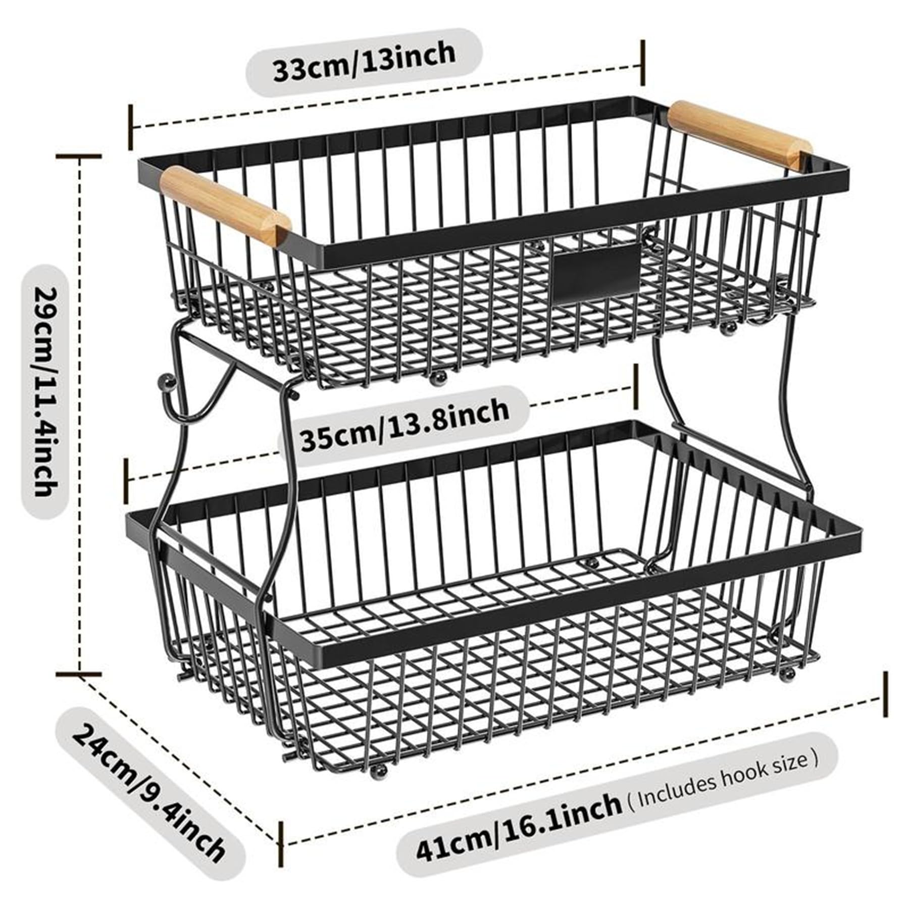 2-Tier Kitchen Fruit Basket with 2 Banana Hangers,Space-Saving Design,Rust-Resistant Metal,Ideal for Fruits,Vegetables,Bread & More – Stylish&Sturdy Countertop Organizer
