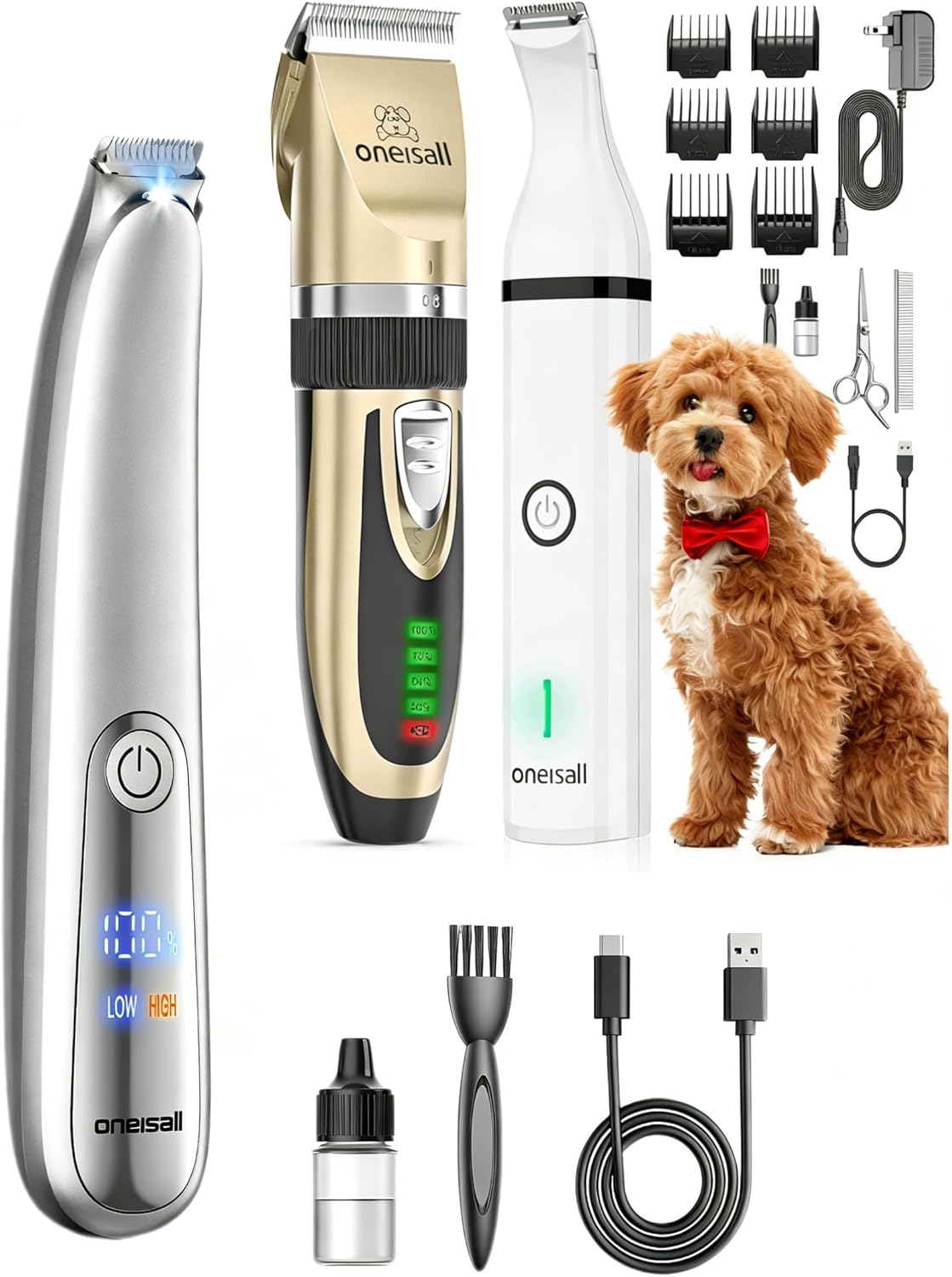 oneisall Dog Clippers and Paw Trimmer Kit and 2-Speed Dog Paw Trimmer