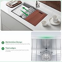 Vista 4 de Davivy Undermount Stainless Steel Kitchen Sink,27 x 18 x 10 Inch Workstation Kitchen Sink,Handmade Single Bowl Kitchen Sinks,Stainless Steel