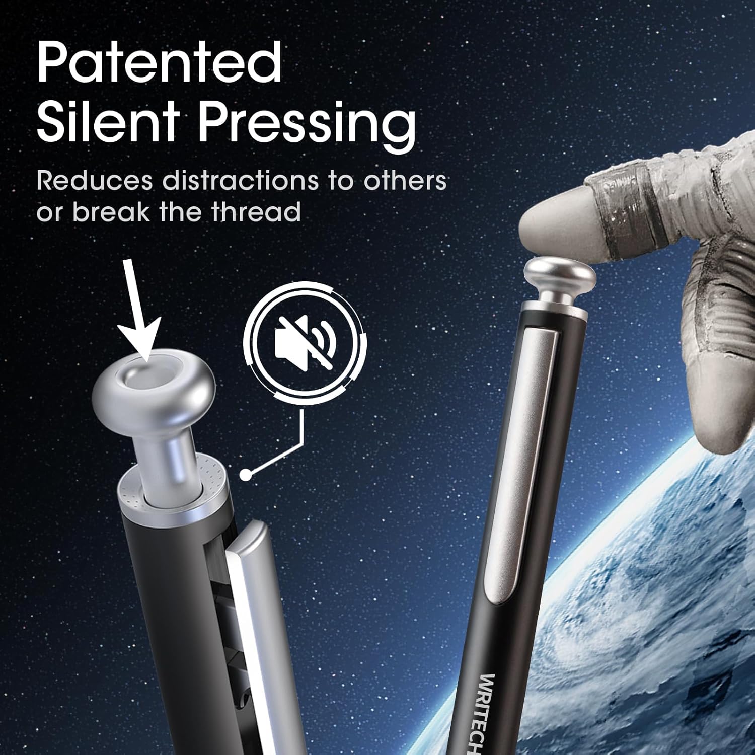 WRITECH Gel Pens Fine Point: Premium Metal Barrel Retractable 0.7mm Black Ink Pen 2ct with 2 Refills No Smear & Bleed Quick Dry Smooth Writing Silent Click Luxury Up-Gel - Image 3