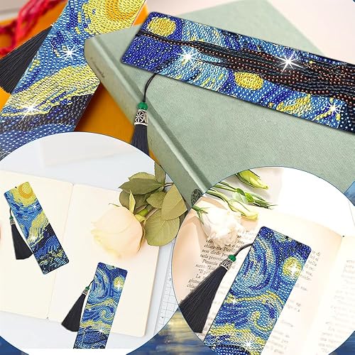 Miniatura 3 de 4 marcapáginas de arte de diamantes Van Gogh Starry Night, marcadores acrílicos para bricolaje con kits de borlas, regalo para lectores y amantes de