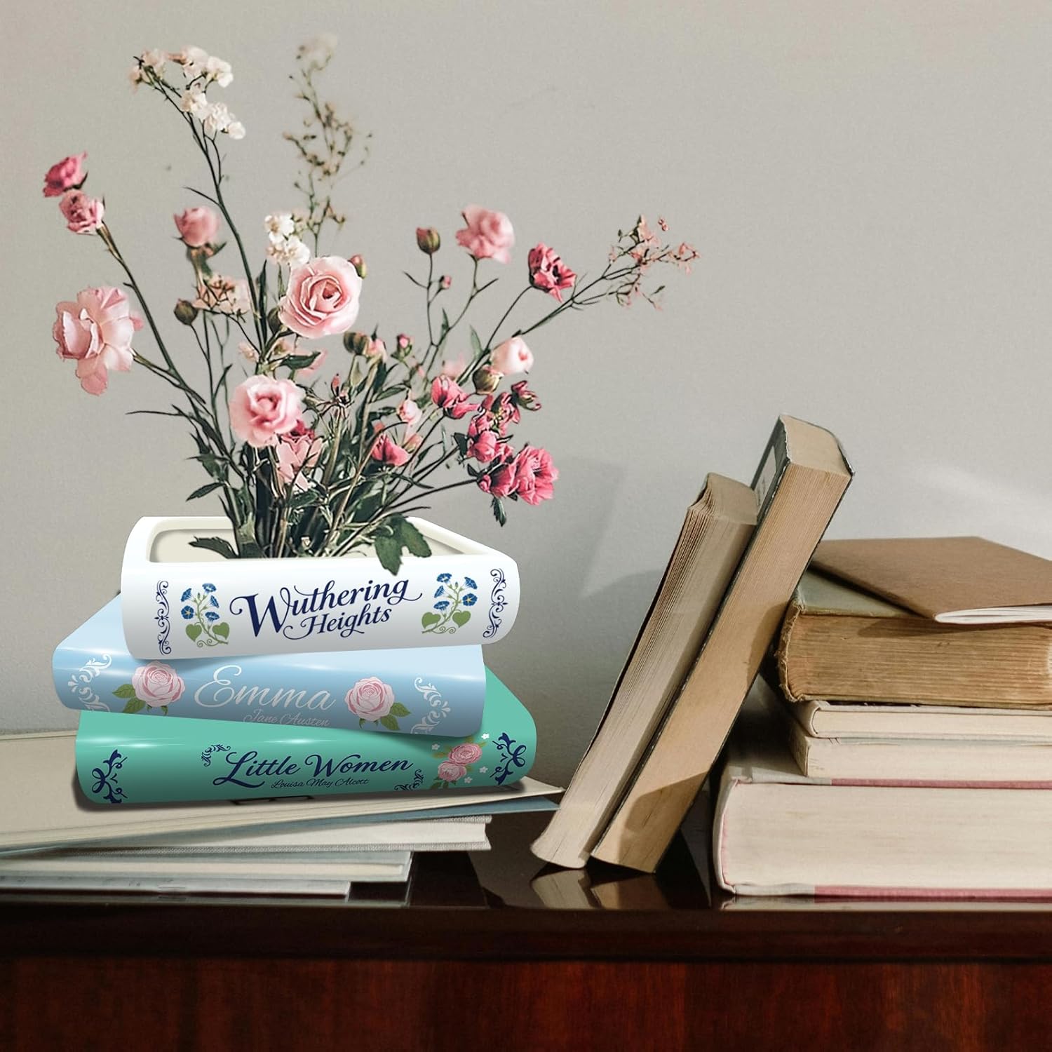 Book Planter, Unique Ceramic Book Vase for Flowers, Book-Shaped Decorative Planters, Cute Bookshelf Decor, Ceramic Planter Pot with Drainage Hole, Gifts for Books Lovers, Books Storage Box